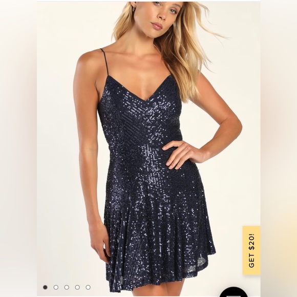 New with tags glittery navy  blue size L dress  A line lined ( fit and flare ) - Picture 1 of 2